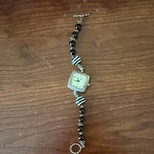 Geneva Black and White Beaded Bracelet Watch